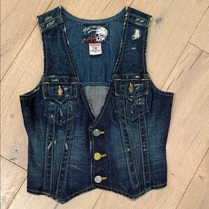 True Religion Dark Blue Denim Vest with Button Accents